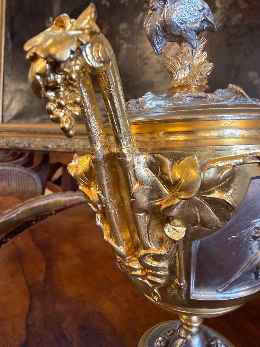 Victor Paillard, Gilt And Silver-plated Covered Bronze Cup Napoléon III Period , 19th Century-photo-3