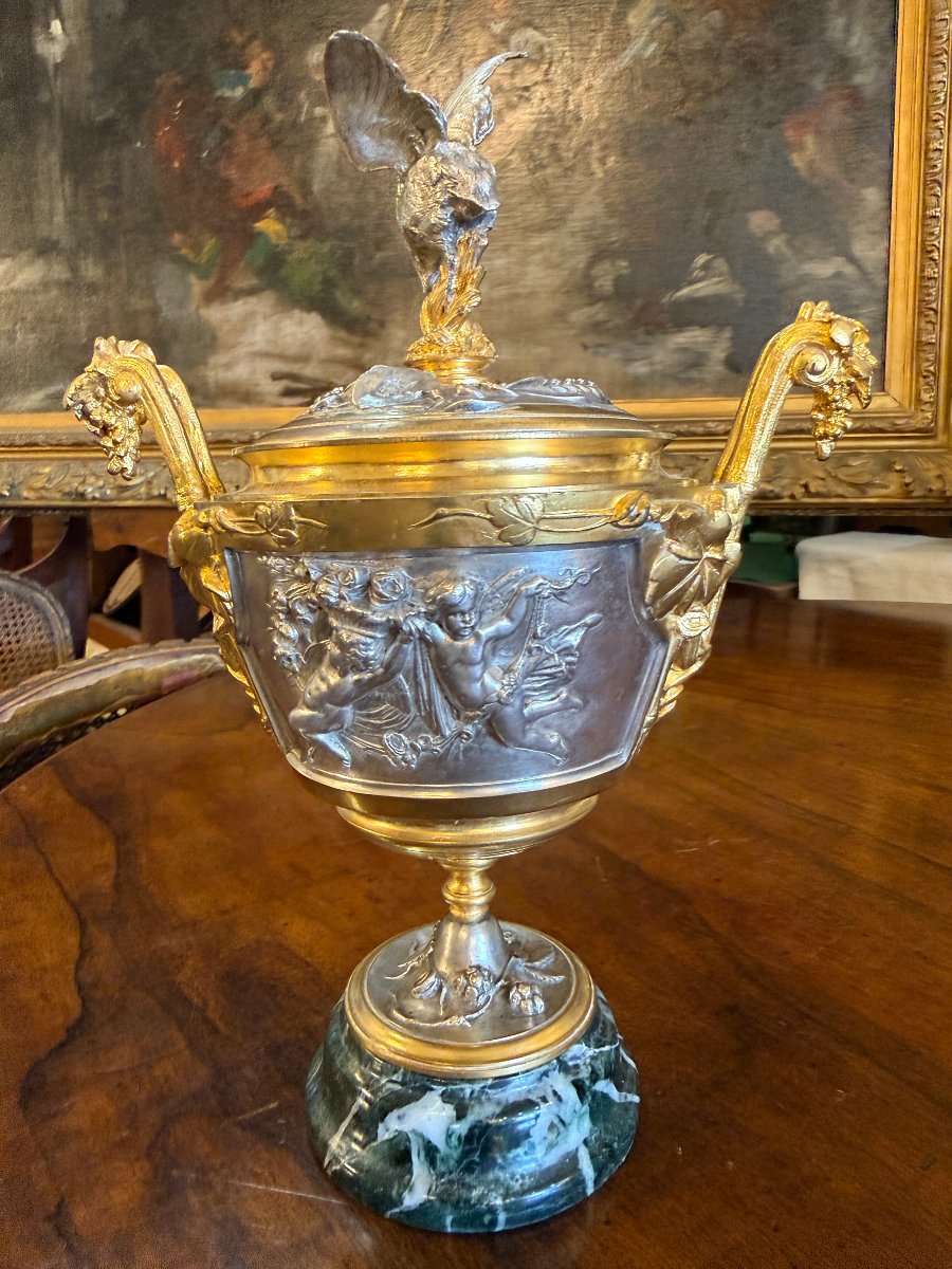 Victor Paillard, Gilt And Silver-plated Covered Bronze Cup Napoléon III Period , 19th Century-photo-4