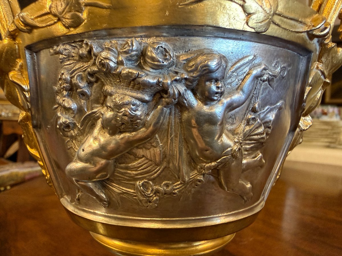 Victor Paillard, Gilt And Silver-plated Covered Bronze Cup Napoléon III Period , 19th Century-photo-7