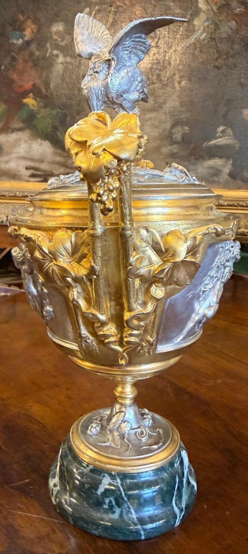 Victor Paillard, Gilt And Silver-plated Covered Bronze Cup Napoléon III Period , 19th Century-photo-1