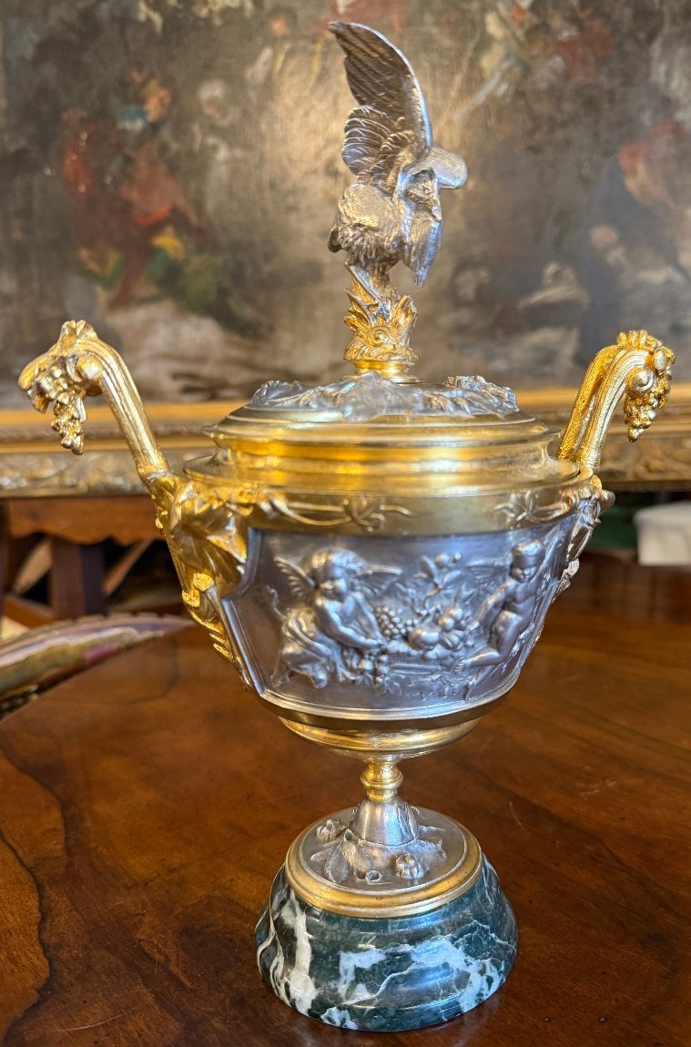 Victor Paillard, Gilt And Silver-plated Covered Bronze Cup Napoléon III Period , 19th Century