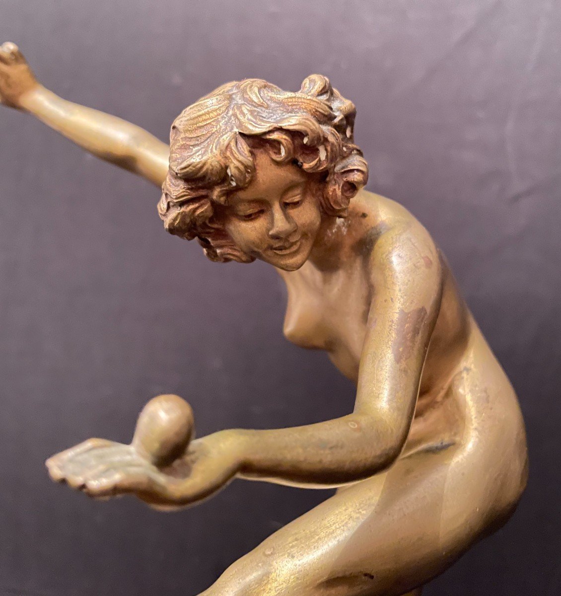 Claire Colinet bronze  Art Déco  la jongleuse de boules fonte LNJL Paris vers 1920-photo-1