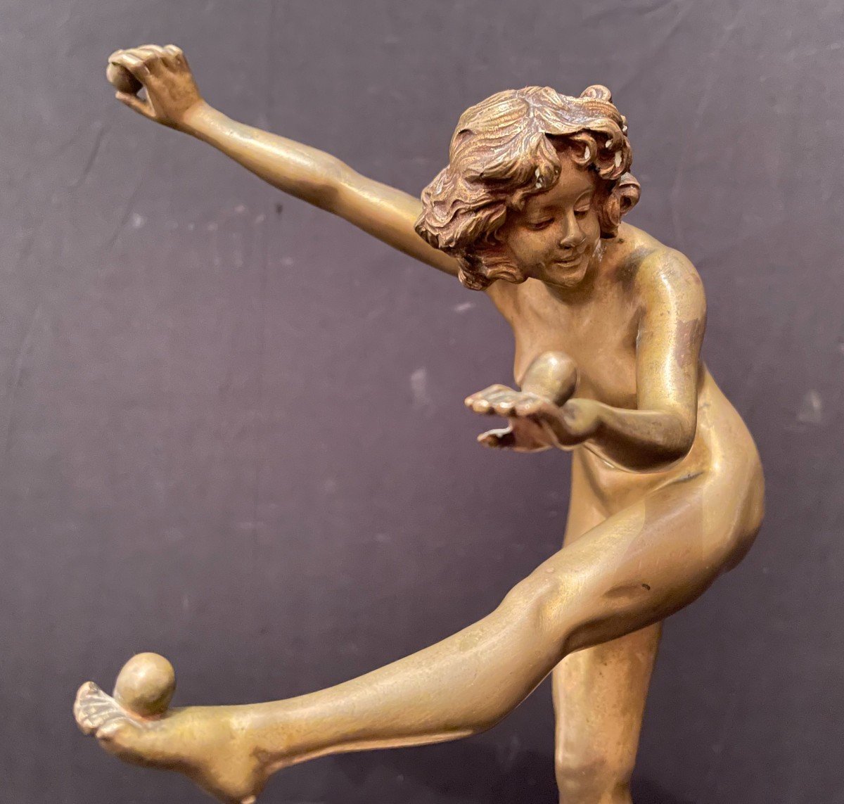 Claire Colinet bronze  Art Déco  la jongleuse de boules fonte LNJL Paris vers 1920-photo-2