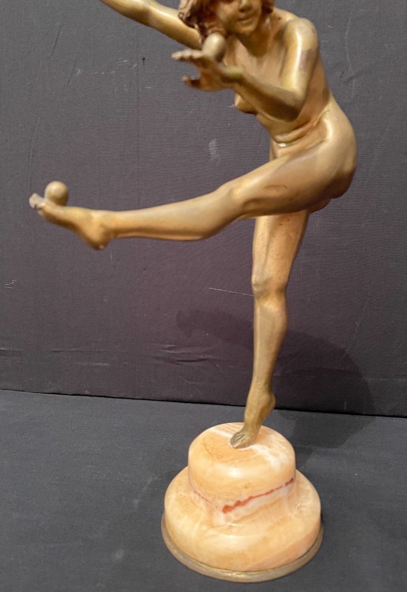 Claire Colinet bronze  Art Déco  la jongleuse de boules fonte LNJL Paris vers 1920-photo-3