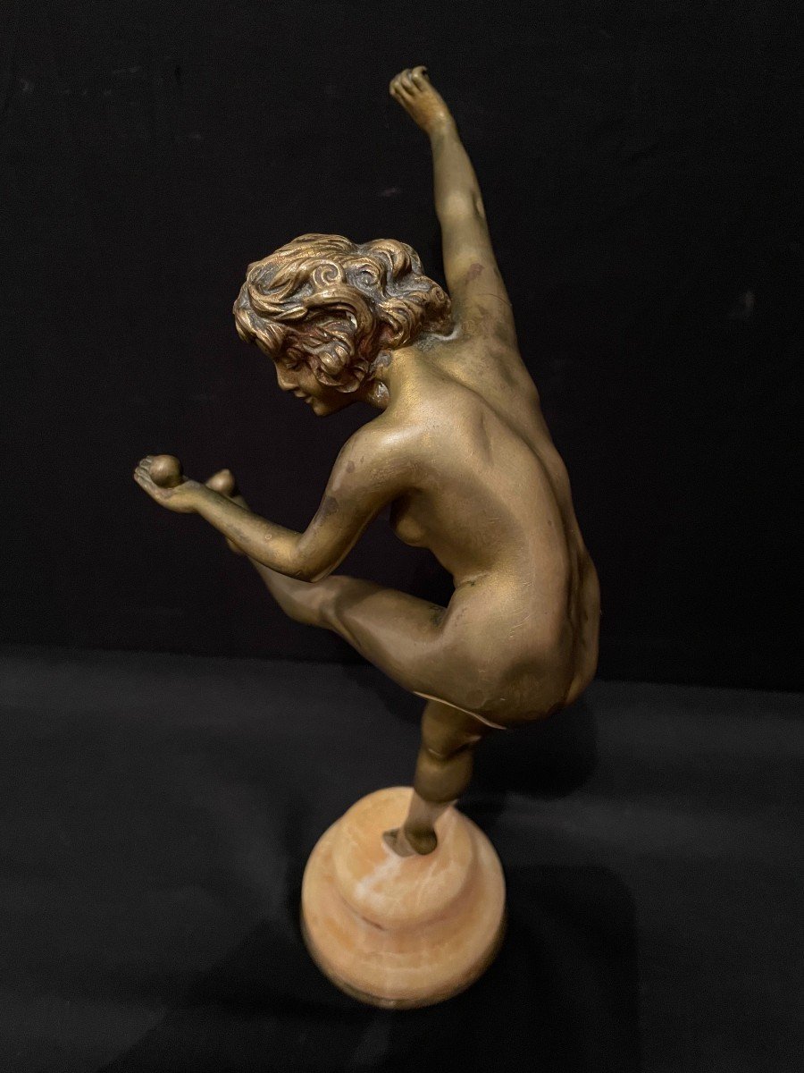 Claire Colinet bronze  Art Déco  la jongleuse de boules fonte LNJL Paris vers 1920-photo-4