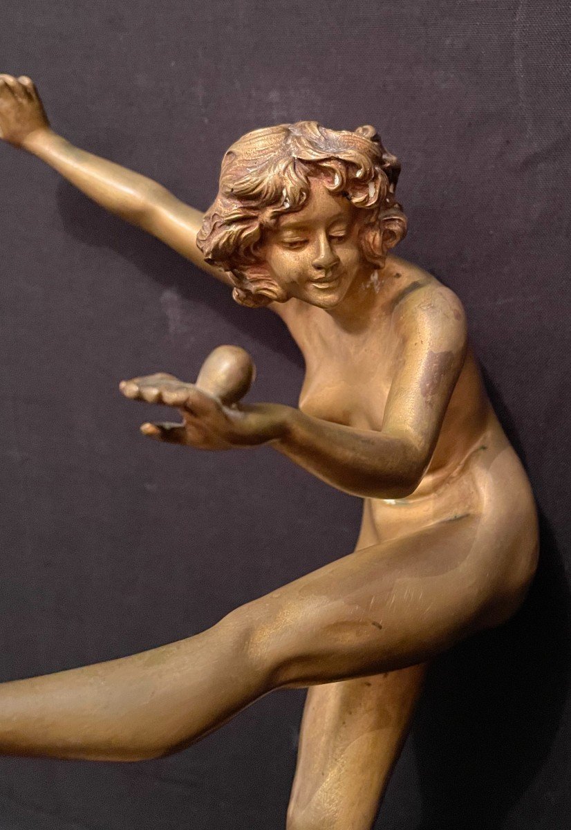 Claire Colinet bronze  Art Déco  la jongleuse de boules fonte LNJL Paris vers 1920-photo-5
