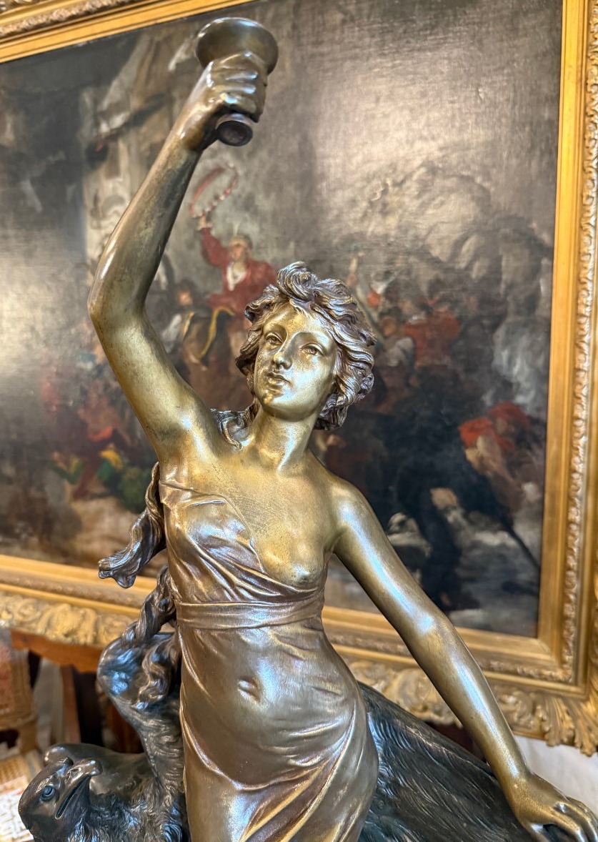 Importante sculpture bronze Hébé  par Édouard Drouot BD fondeur Paris Cachet Delarue 76 cm-photo-2