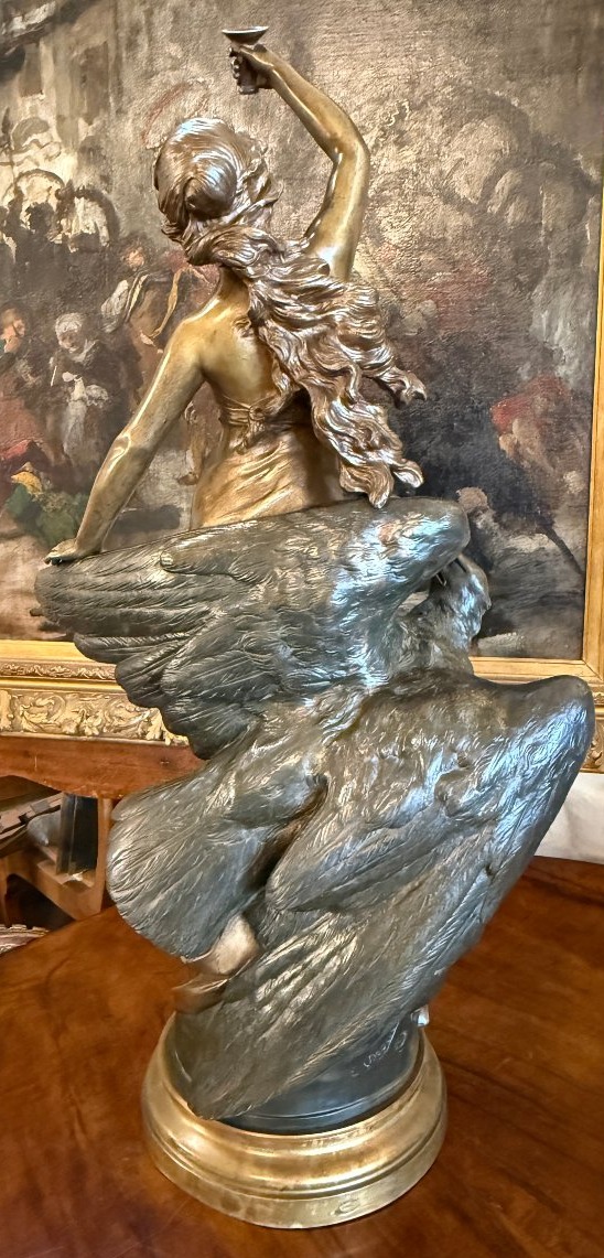 Importante sculpture bronze Hébé  par Édouard Drouot BD fondeur Paris Cachet Delarue 76 cm-photo-2
