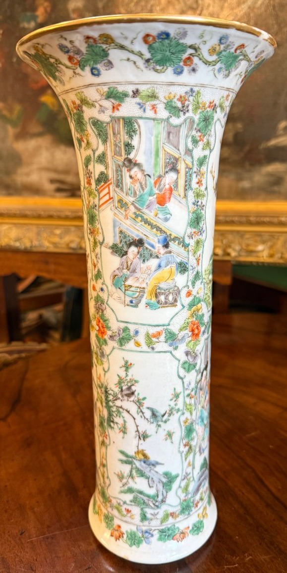 Chine paire de vases cornets en émaux de Canton famille verte fin XIXème-photo-3
