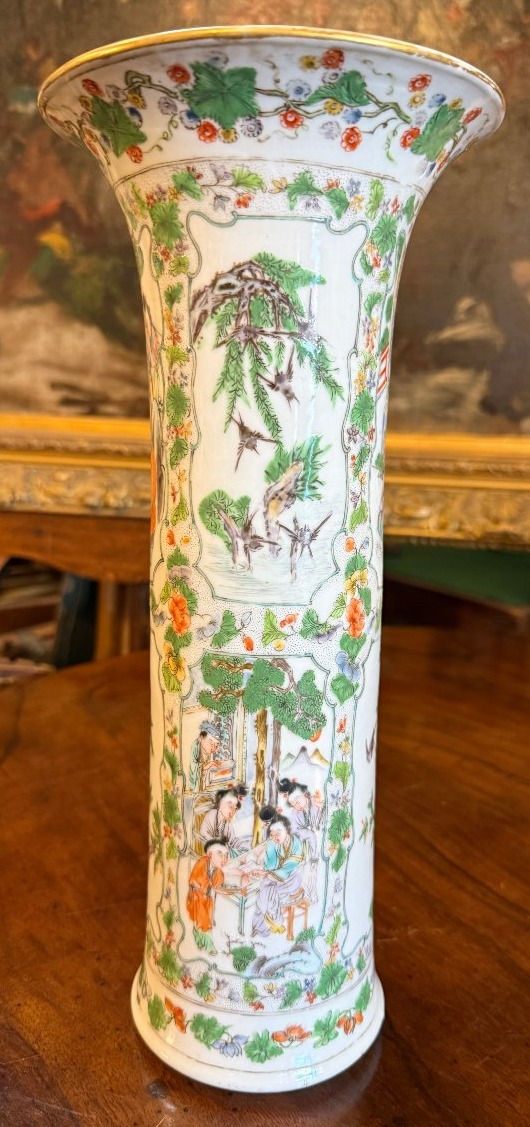 Chine paire de vases cornets en émaux de Canton famille verte fin XIXème-photo-3