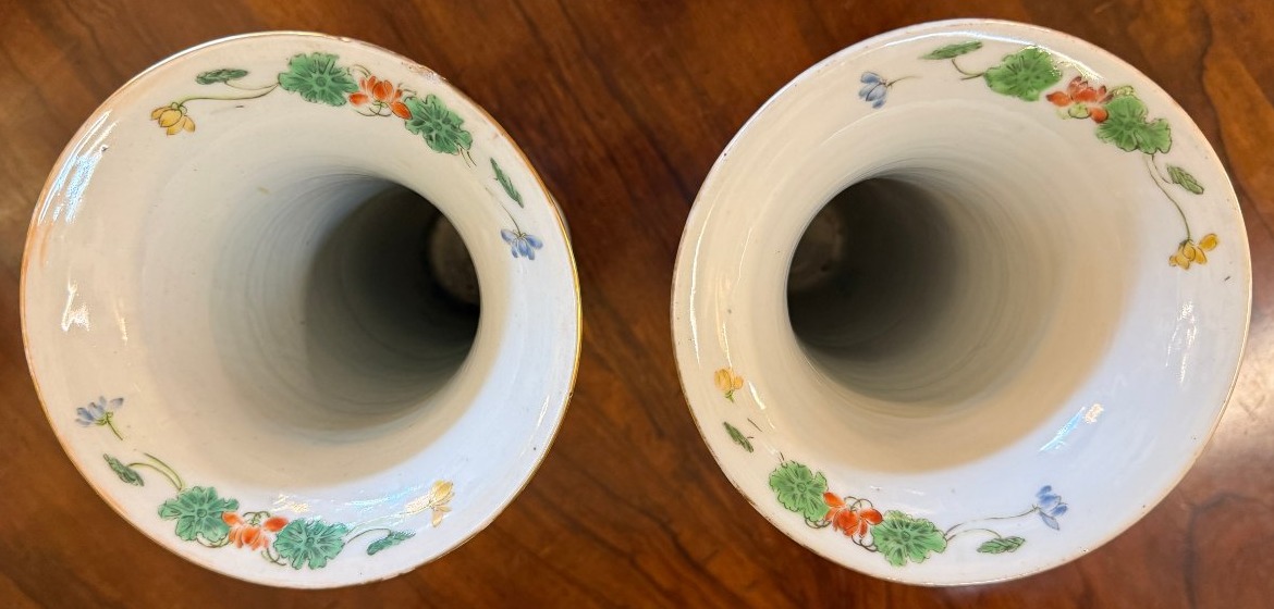 Chine paire de vases cornets en émaux de Canton famille verte fin XIXème-photo-6