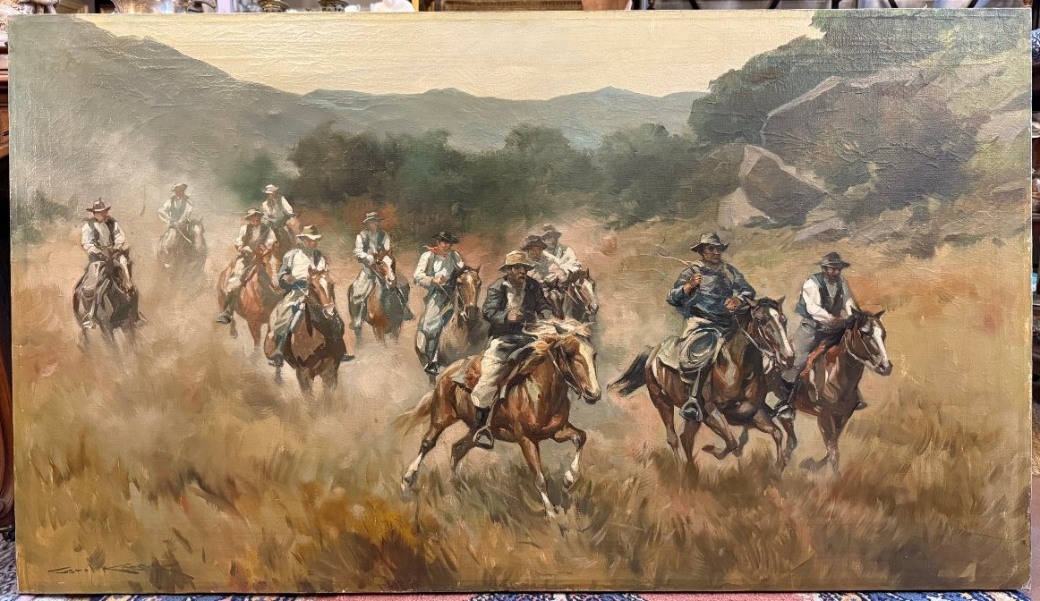 Very Large Painting Of Gaucho Horsemen In The Argentine Pampas By Karol Kossak, 140 X 80 Cm-photo-2