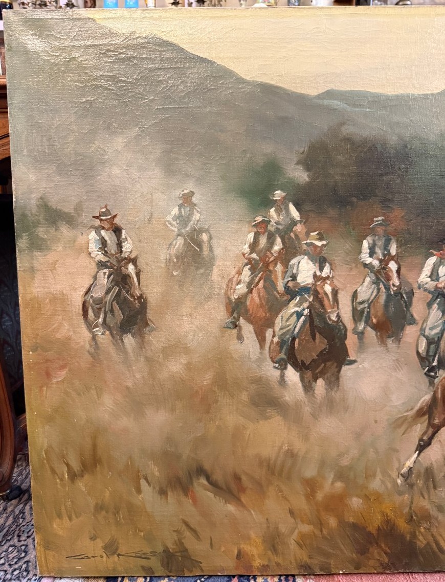 Very Large Painting Of Gaucho Horsemen In The Argentine Pampas By Karol Kossak, 140 X 80 Cm-photo-3