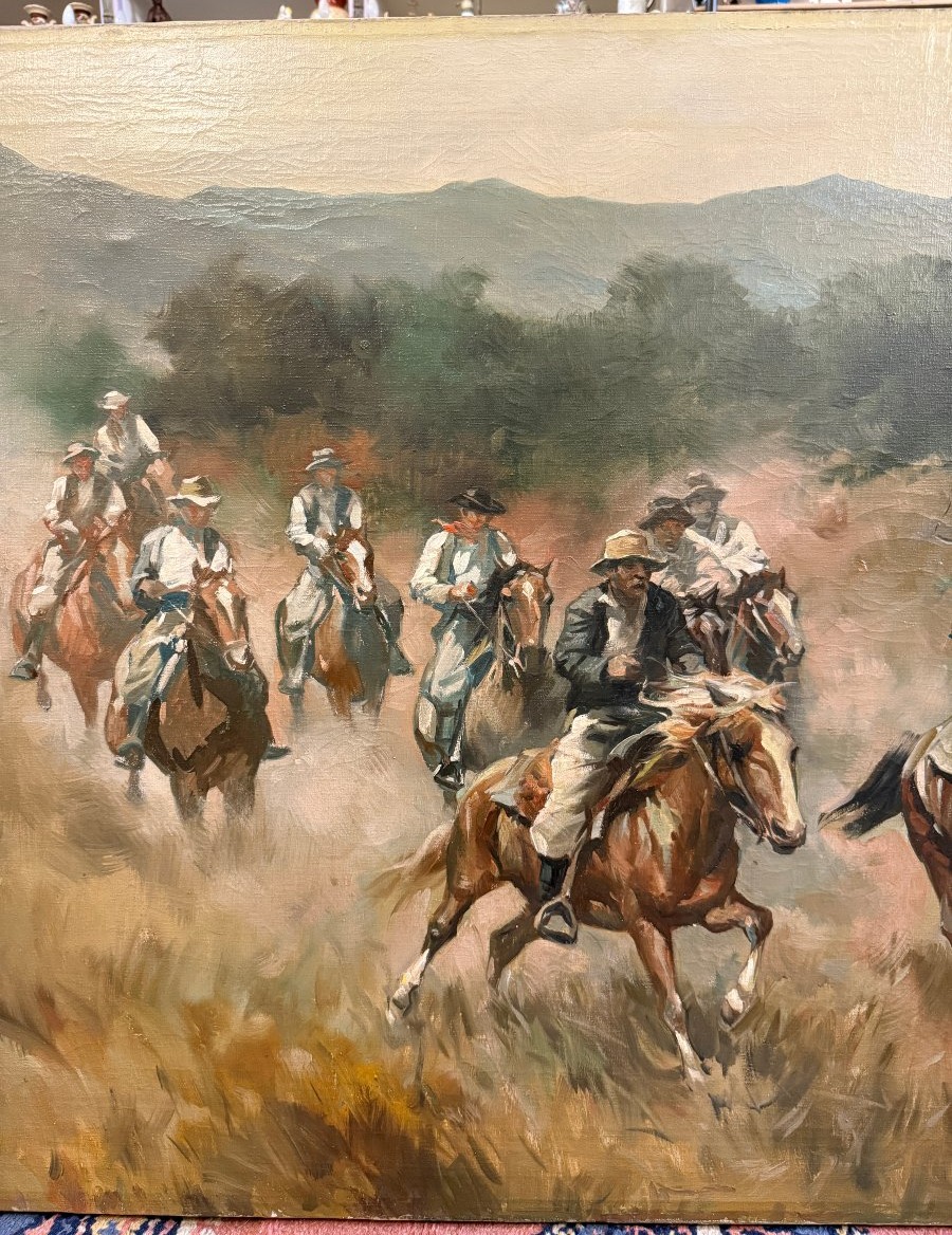 Very Large Painting Of Gaucho Horsemen In The Argentine Pampas By Karol Kossak, 140 X 80 Cm-photo-1