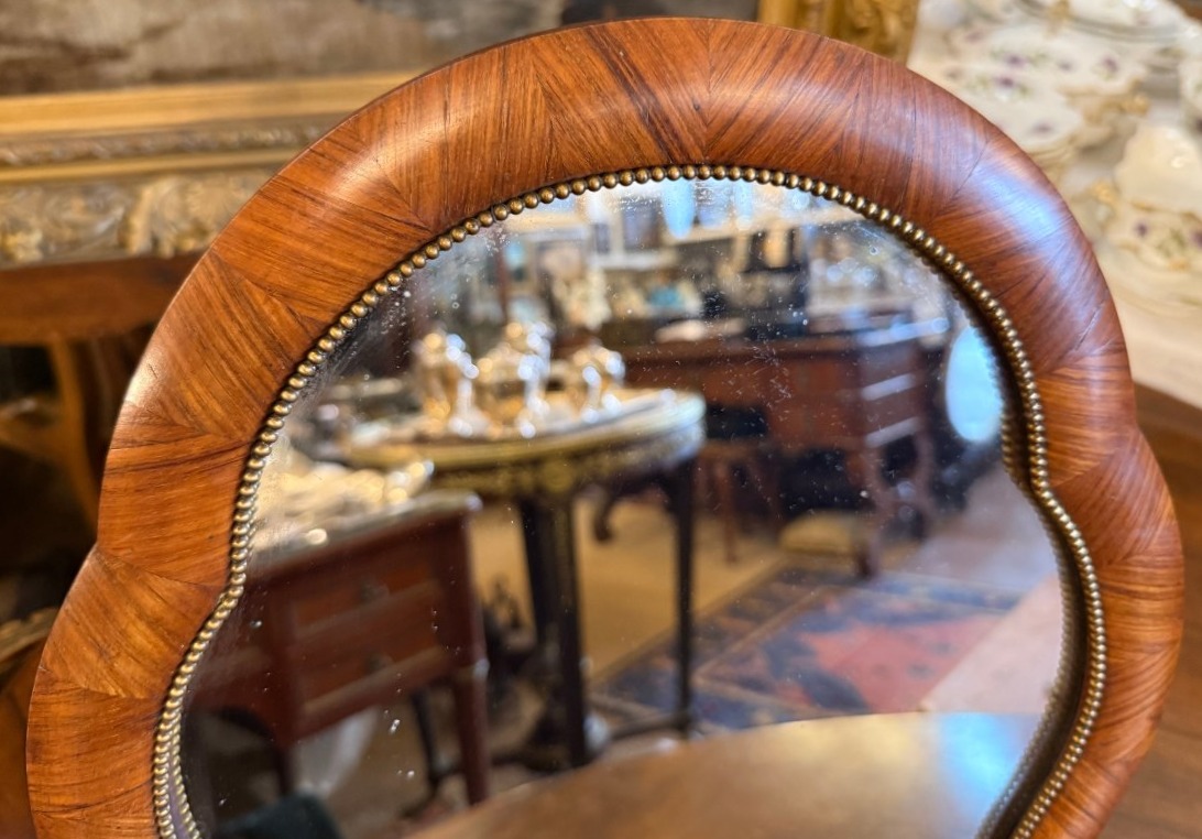 Miroir de toilette marqueterie de bois de rose et laiton  époque Napoléon III vers 1850-photo-2