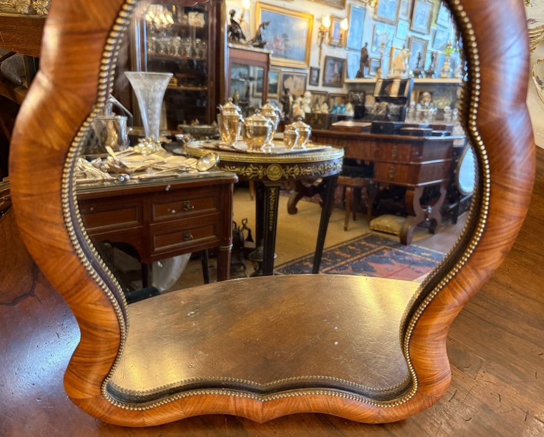 Miroir de toilette marqueterie de bois de rose et laiton  époque Napoléon III vers 1850-photo-3