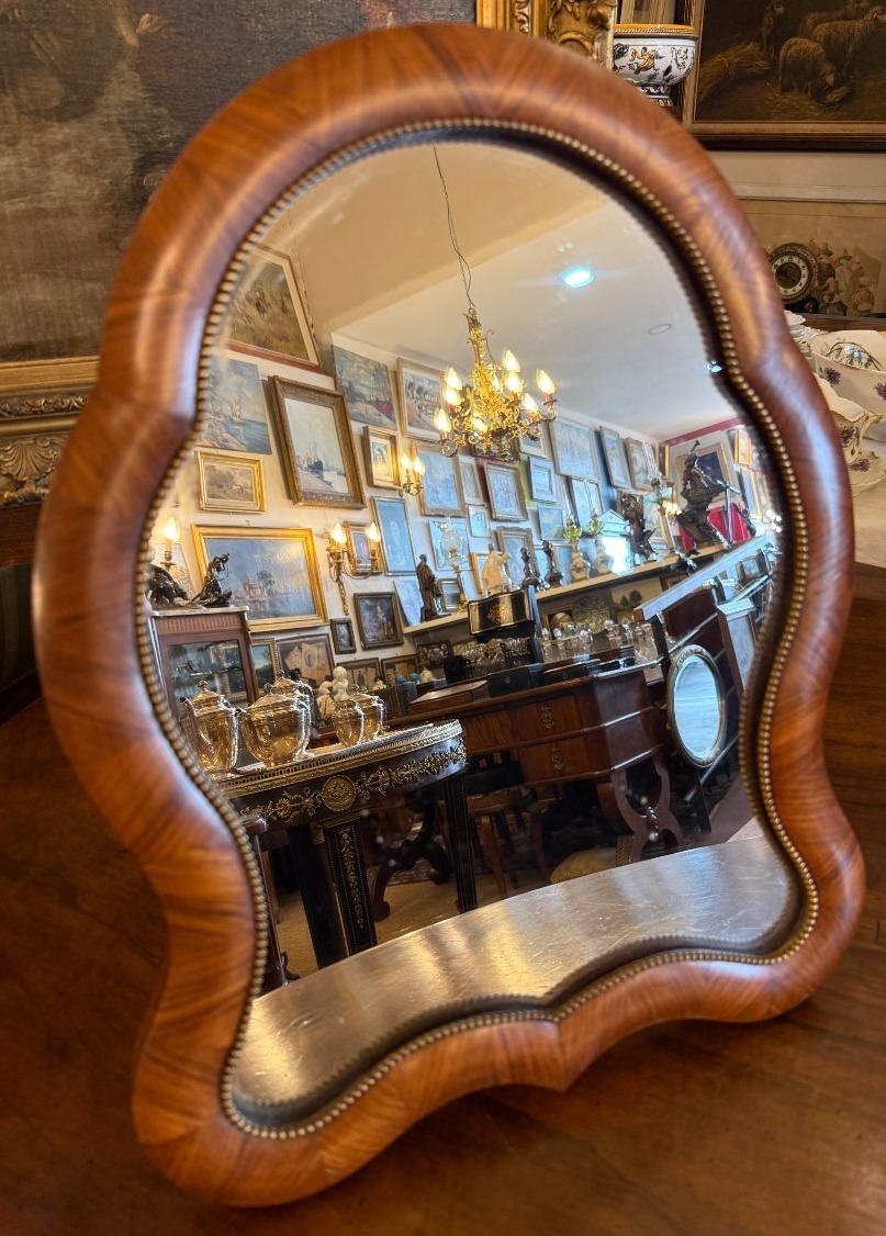 Miroir de toilette marqueterie de bois de rose et laiton  époque Napoléon III vers 1850