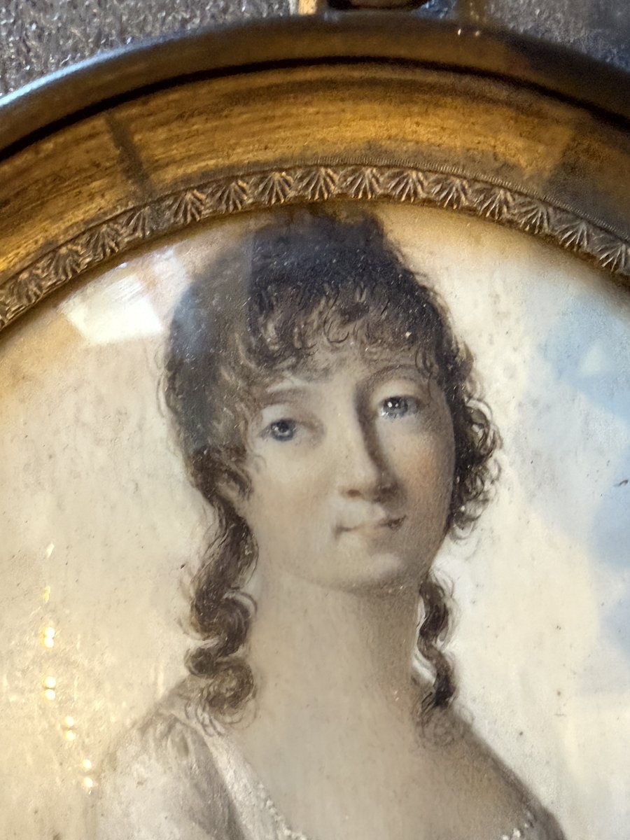 Miniature époque premier empire jeune femme en robe blanche début XIXème-photo-3