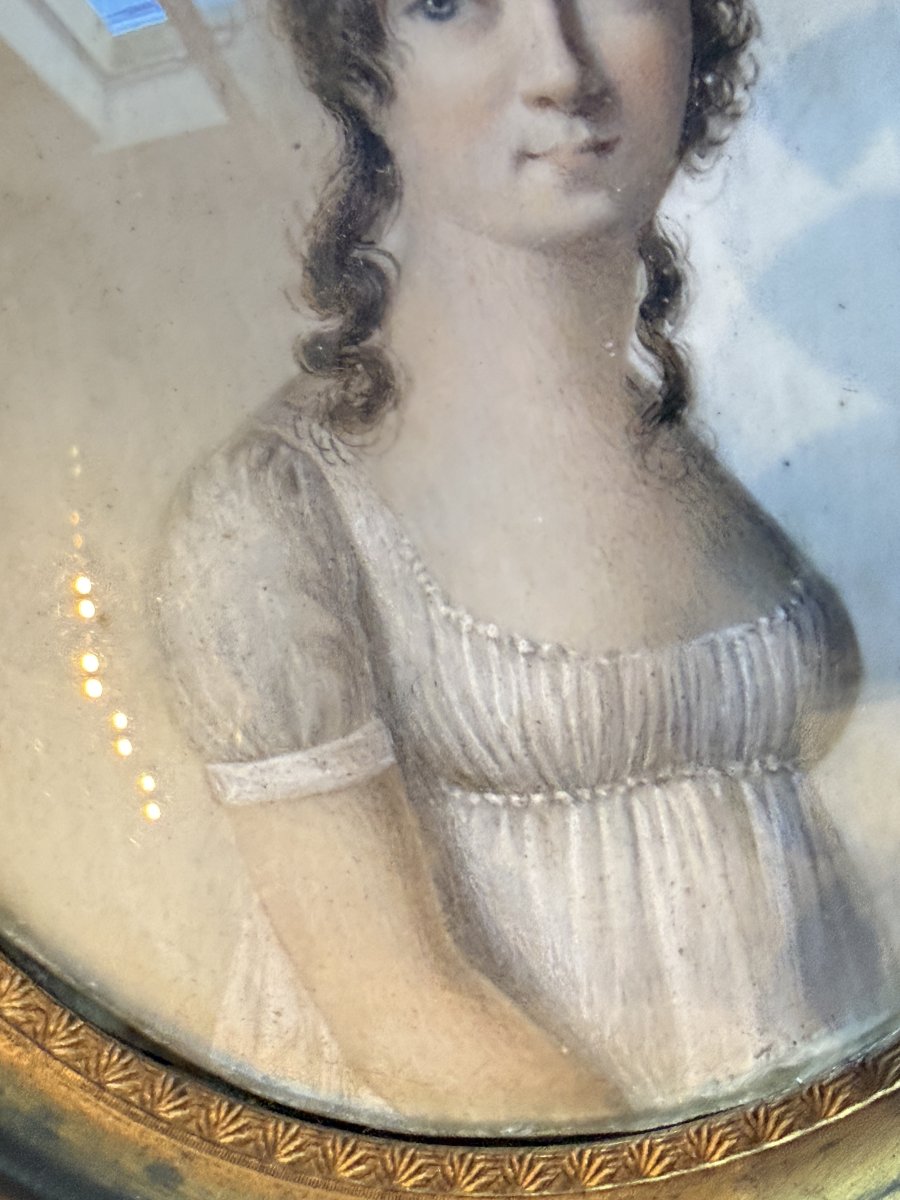 Miniature époque premier empire jeune femme en robe blanche début XIXème-photo-4