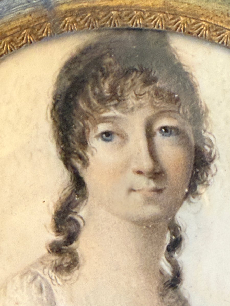 Miniature époque premier empire jeune femme en robe blanche début XIXème-photo-1