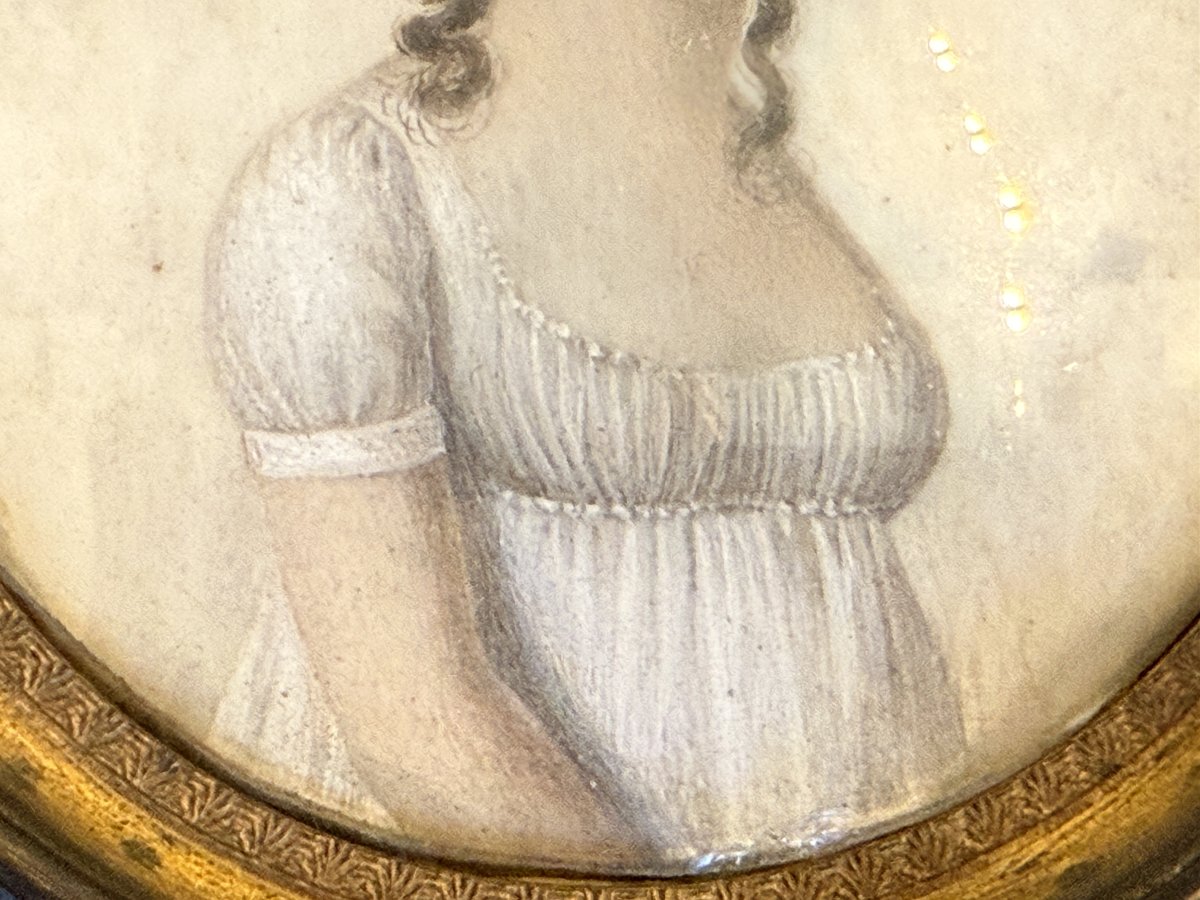 Miniature époque premier empire jeune femme en robe blanche début XIXème-photo-3