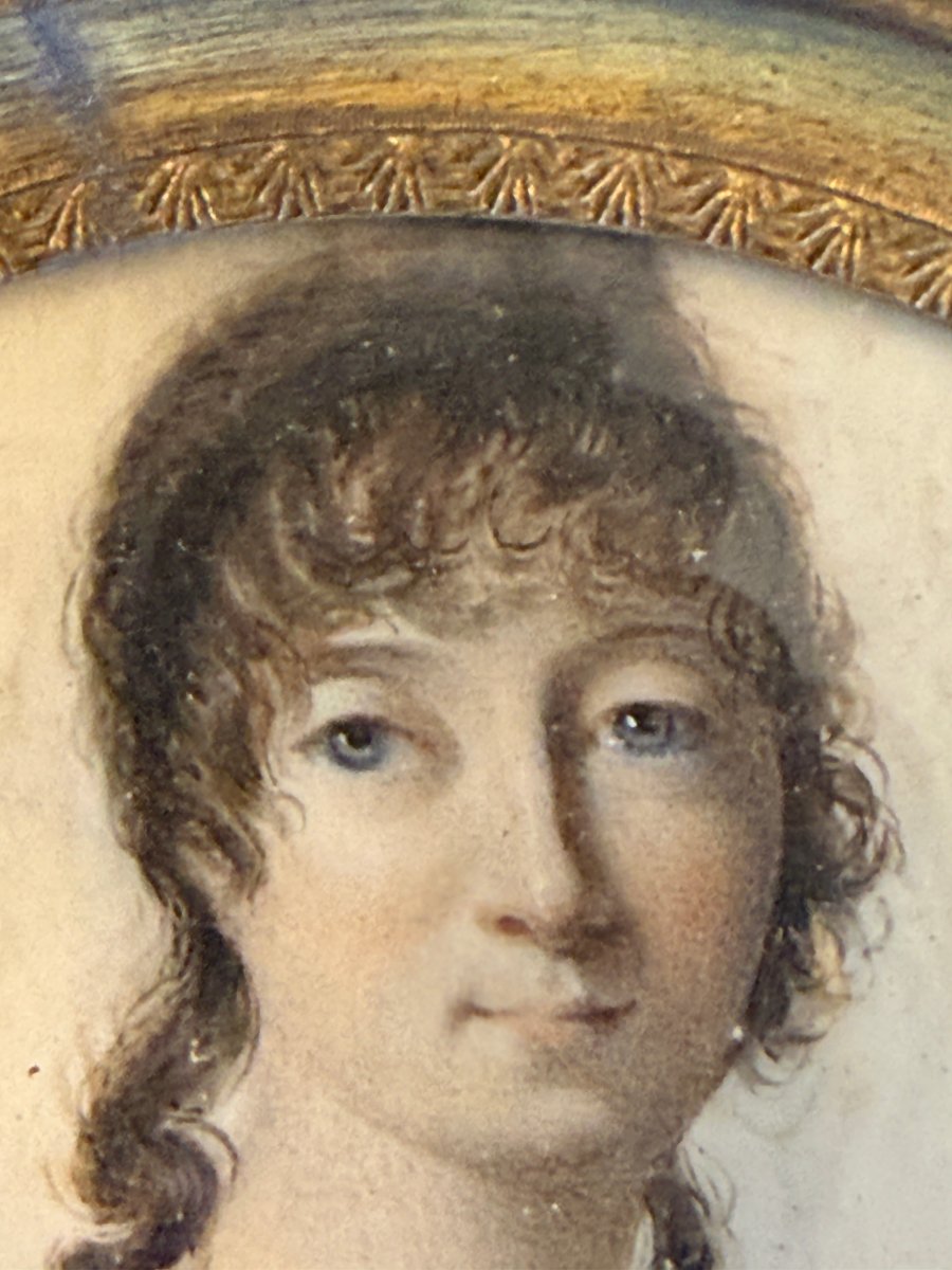 Miniature époque premier empire jeune femme en robe blanche début XIXème-photo-4