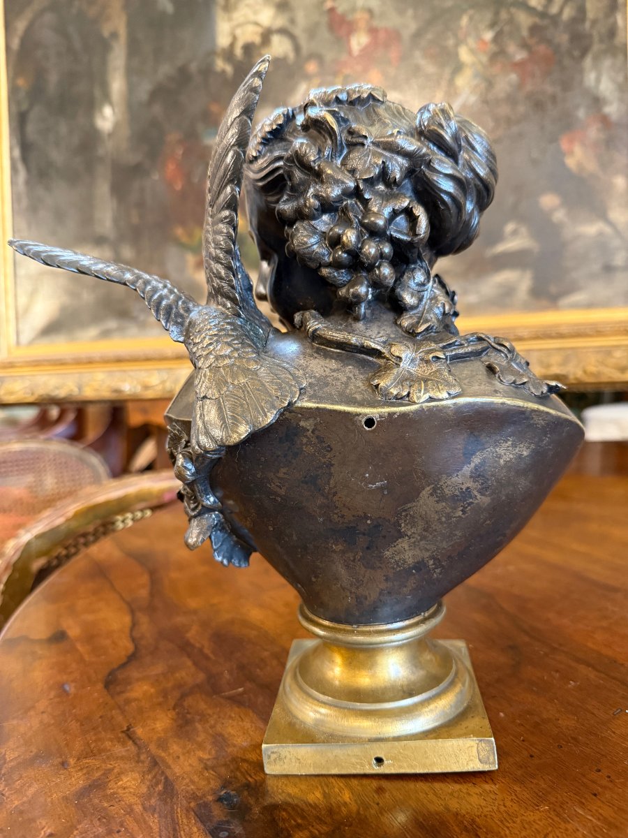 Sculpture bronze jeune fille à la colombe par C A Fraikin Daubrée fondeur milieu XIXème-photo-4