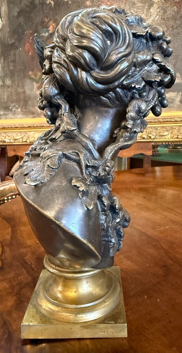 Sculpture bronze jeune fille à la colombe par C A Fraikin Daubrée fondeur milieu XIXème-photo-1