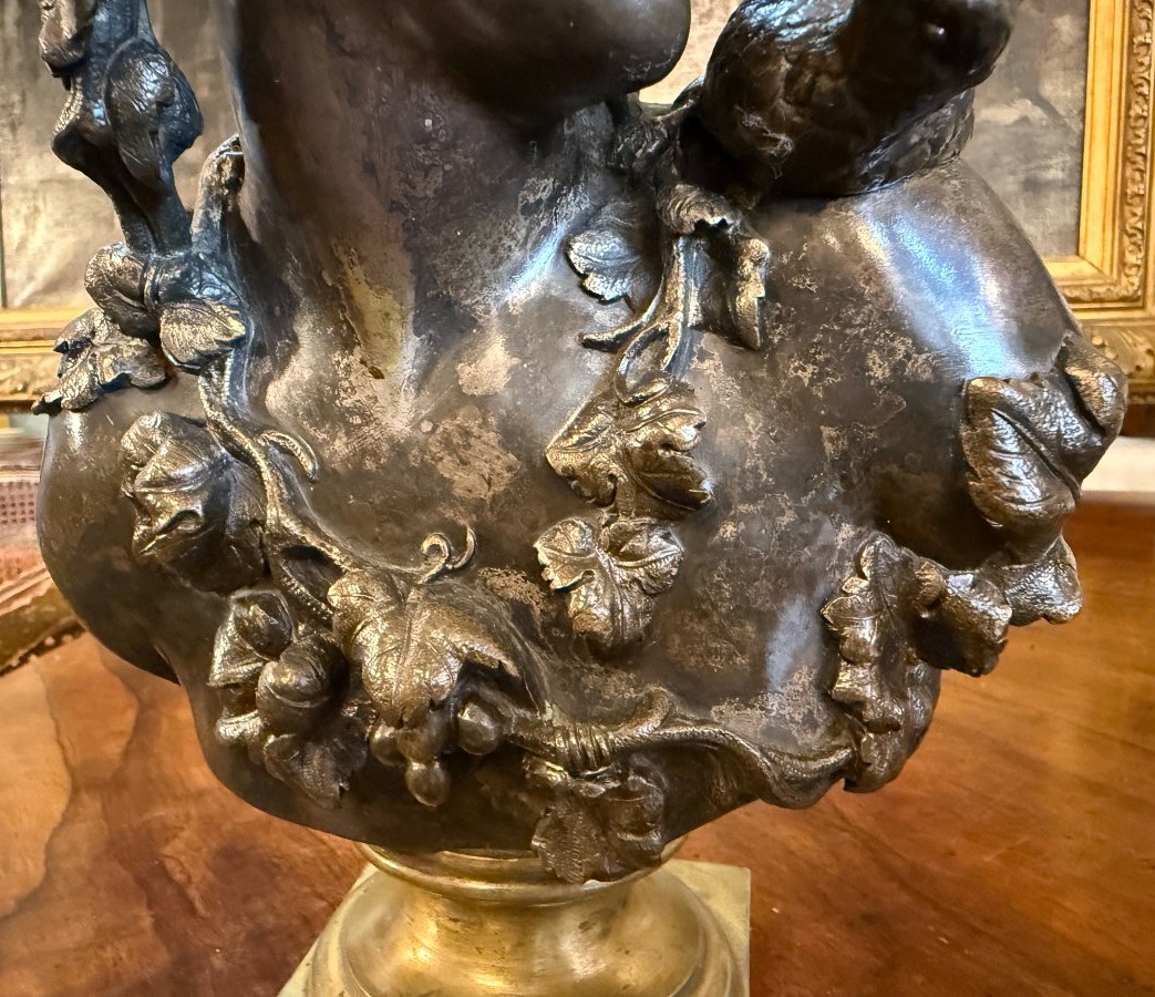 Sculpture bronze jeune fille à la colombe par C A Fraikin Daubrée fondeur milieu XIXème-photo-4