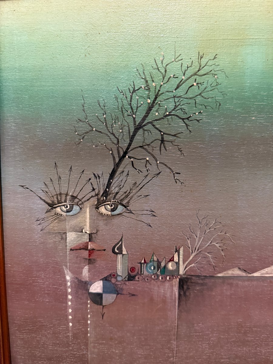 Olivier Suire-Verley tableau visage de femme dans un paysage fantastique -photo-1
