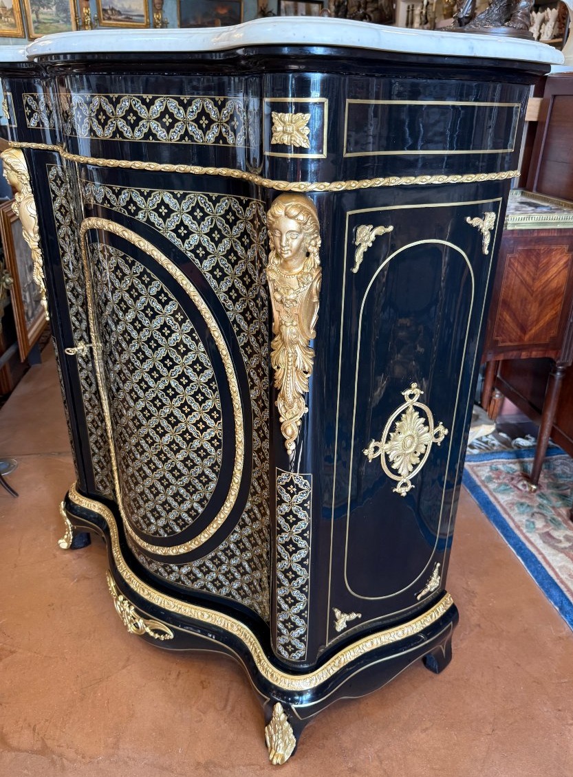 Napoleon III-era Double-curved Sideboard With Elaborate Mother-of-pearl And Brass Marquetry-photo-3