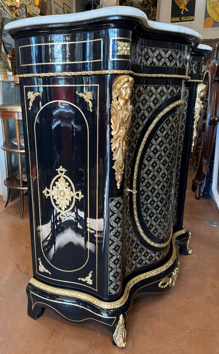 Napoleon III-era Double-curved Sideboard With Elaborate Mother-of-pearl And Brass Marquetry-photo-4