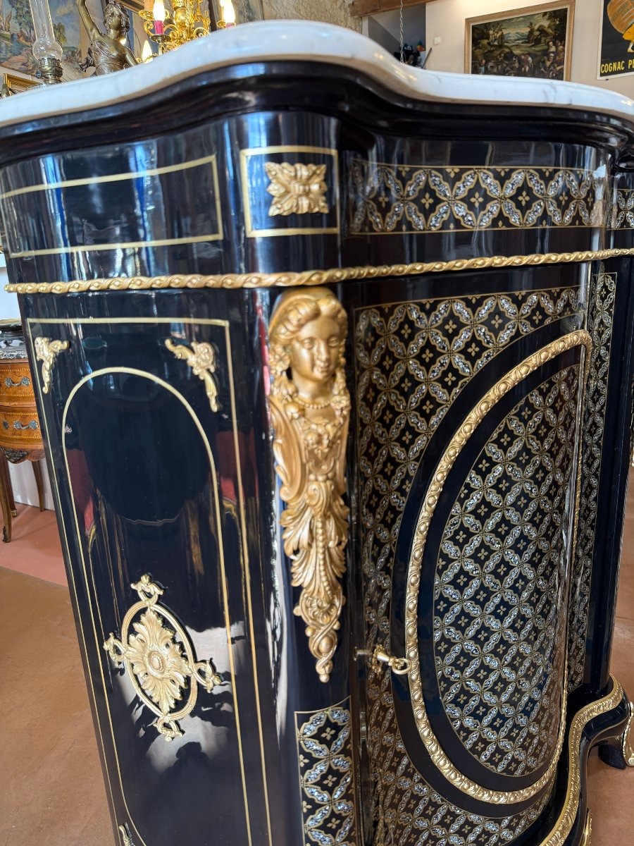 Napoleon III-era Double-curved Sideboard With Elaborate Mother-of-pearl And Brass Marquetry-photo-5