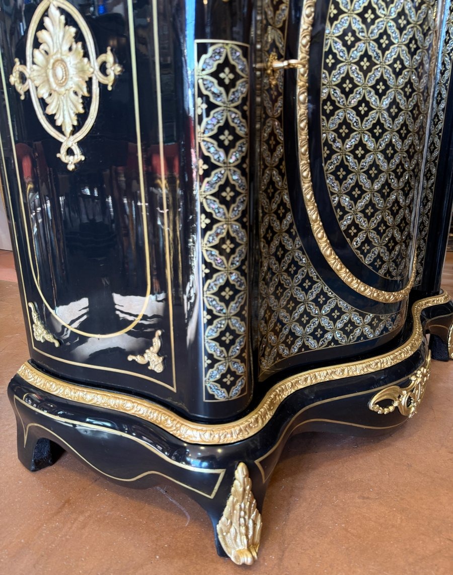 Napoleon III-era Double-curved Sideboard With Elaborate Mother-of-pearl And Brass Marquetry-photo-6