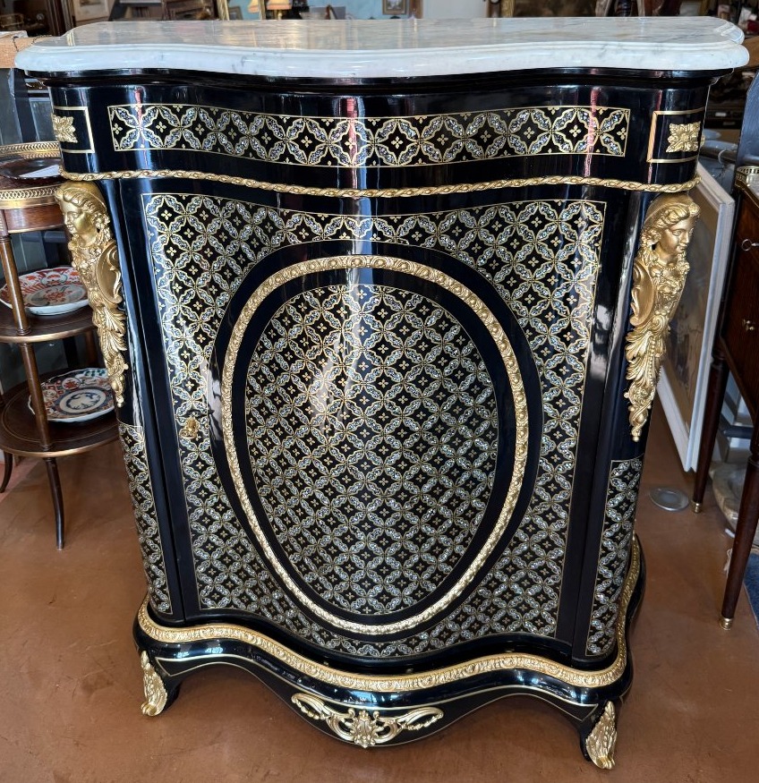 Napoleon III-era Double-curved Sideboard With Elaborate Mother-of-pearl And Brass Marquetry