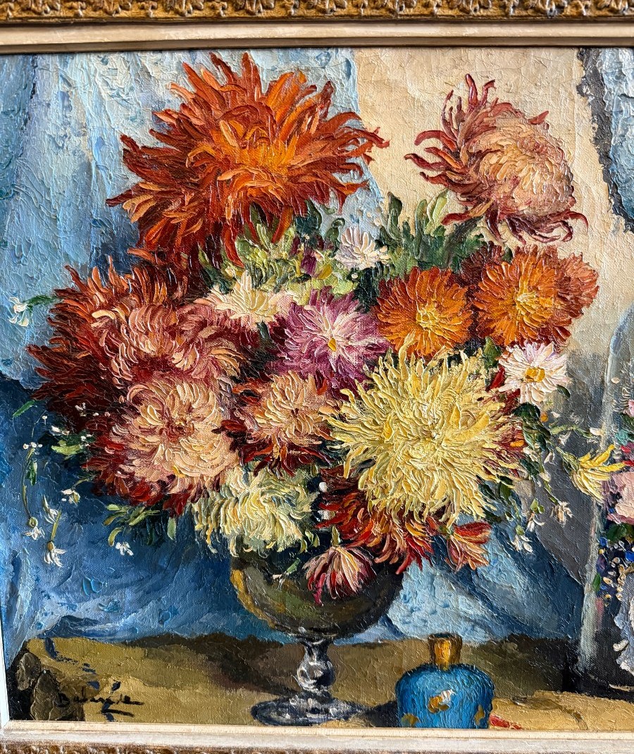 Gaston Balande grande nature morte aux bouquets de fleurs 1961-photo-4