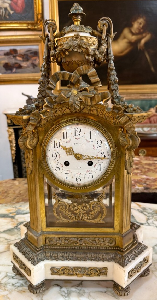 Important Gilded Bronze And Marble Clock Garniture  By Constantin-louis Detouche, Circa 1850-photo-2