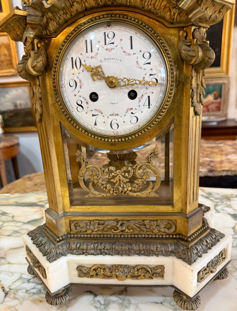 Important Gilded Bronze And Marble Clock Garniture  By Constantin-louis Detouche, Circa 1850-photo-4