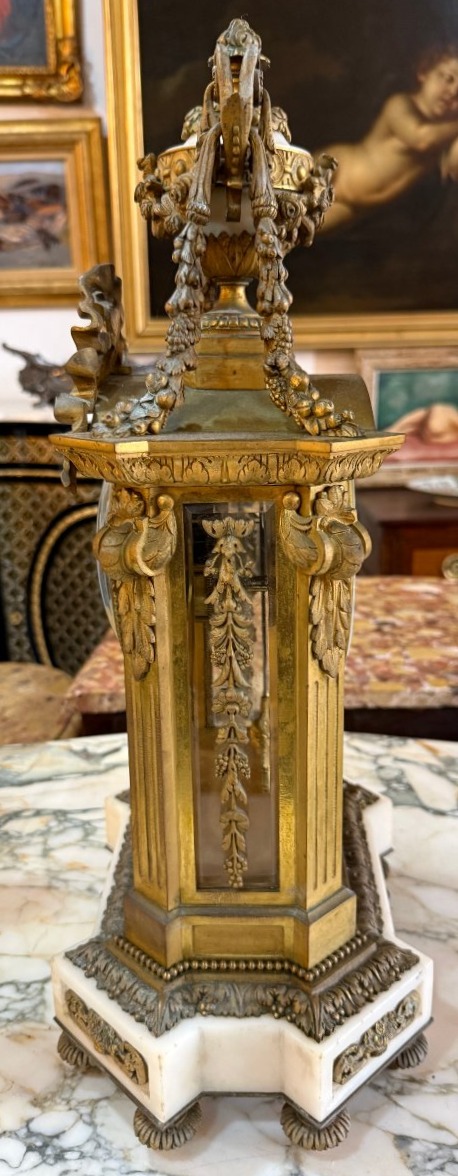 Important Gilded Bronze And Marble Clock Garniture  By Constantin-louis Detouche, Circa 1850-photo-1