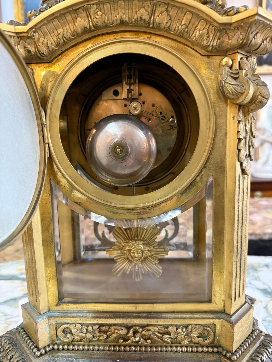 Important Gilded Bronze And Marble Clock Garniture  By Constantin-louis Detouche, Circa 1850-photo-3