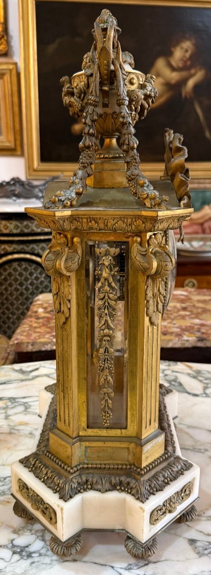 Important Gilded Bronze And Marble Clock Garniture  By Constantin-louis Detouche, Circa 1850-photo-4