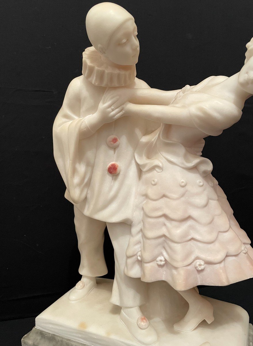 Sculpture marbre Art Déco Pierrot et Colombine vers 1925-photo-2