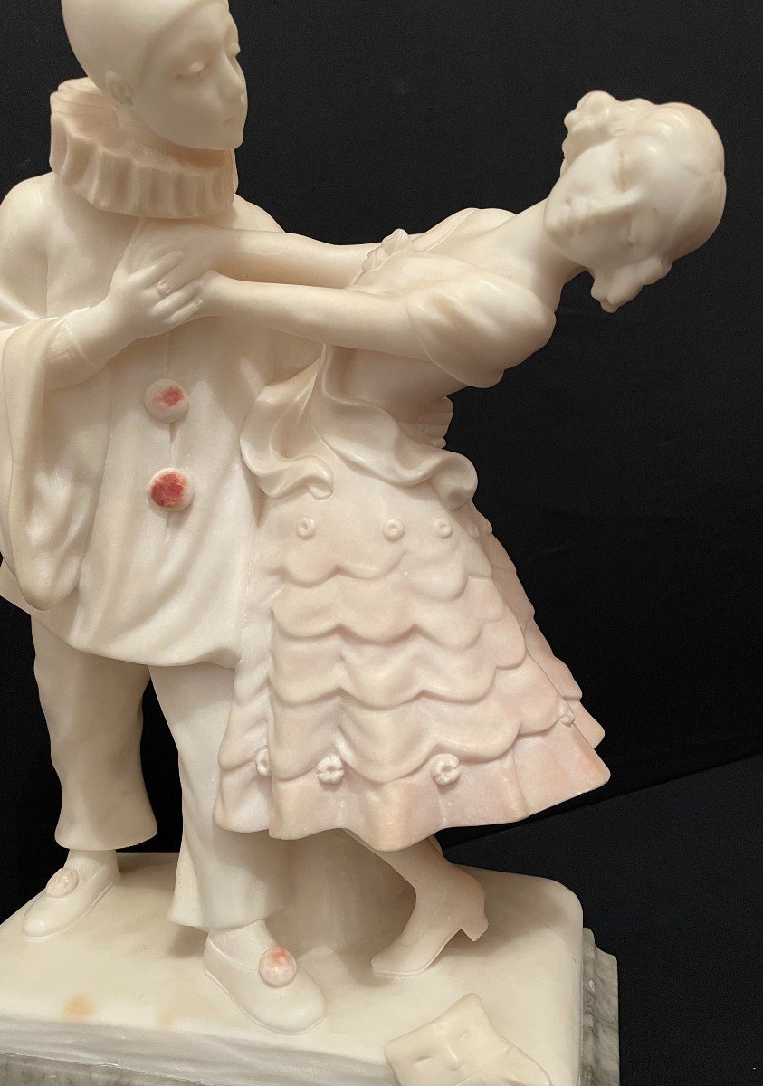 Sculpture marbre Art Déco Pierrot et Colombine vers 1925-photo-3