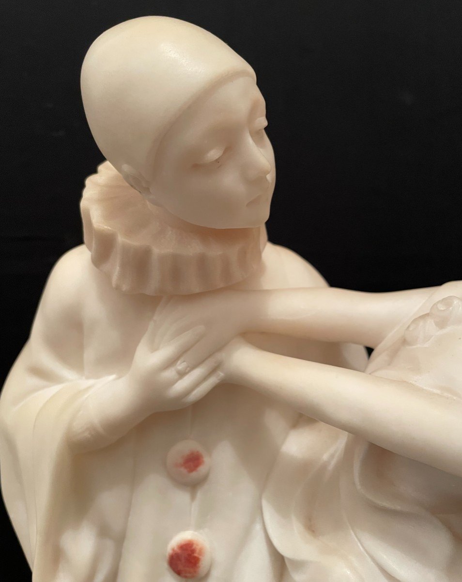 Sculpture marbre Art Déco Pierrot et Colombine vers 1925-photo-2