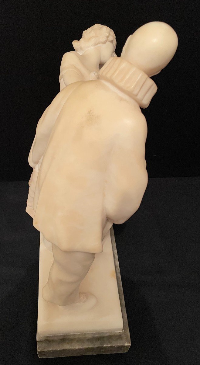 Sculpture marbre Art Déco Pierrot et Colombine vers 1925-photo-7