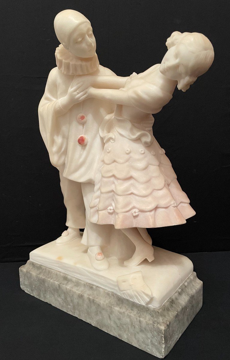 Sculpture marbre Art Déco Pierrot et Colombine vers 1925