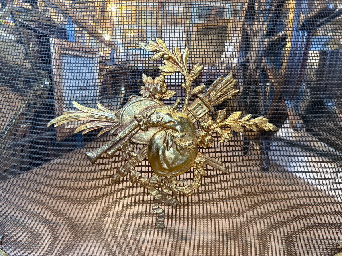 Louis XVI-style Gilded Bronze Fireplace Screen From The Napoleon III Era-photo-1