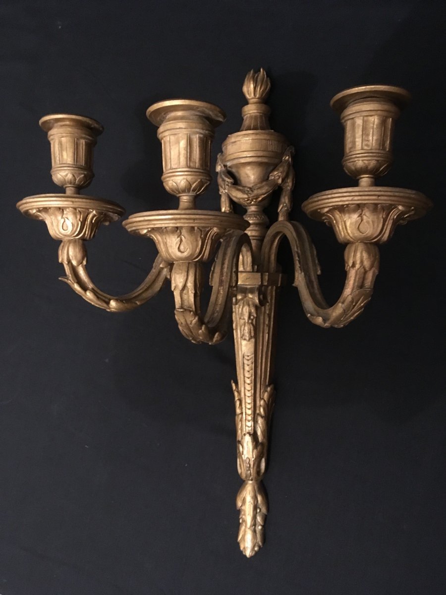 Pair Of Louis XVI Gilt Bronze Sconces XIXè-photo-2