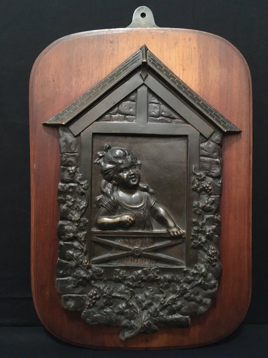 Pair Of Bronze Panels Children At The Windows XIXth Century-photo-2