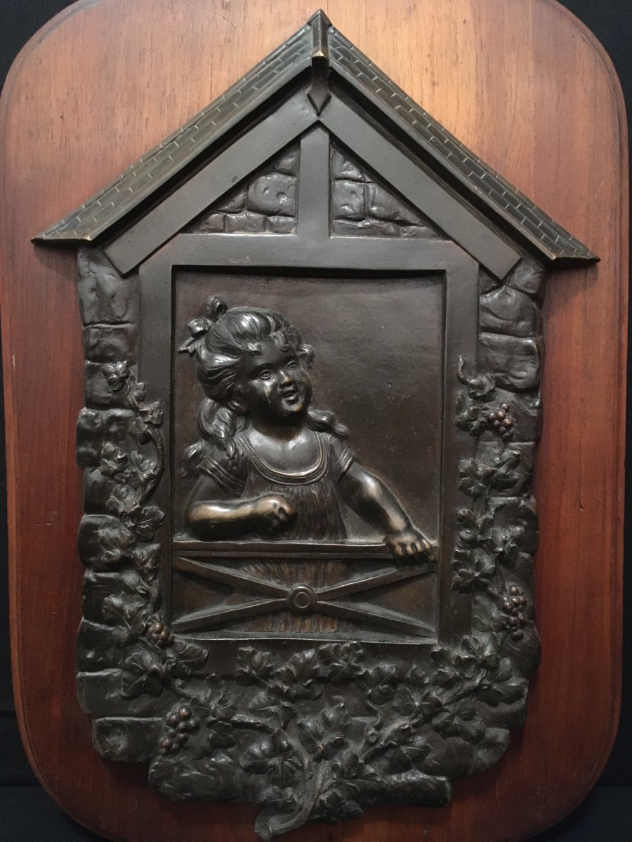 Pair Of Bronze Panels Children At The Windows XIXth Century-photo-4